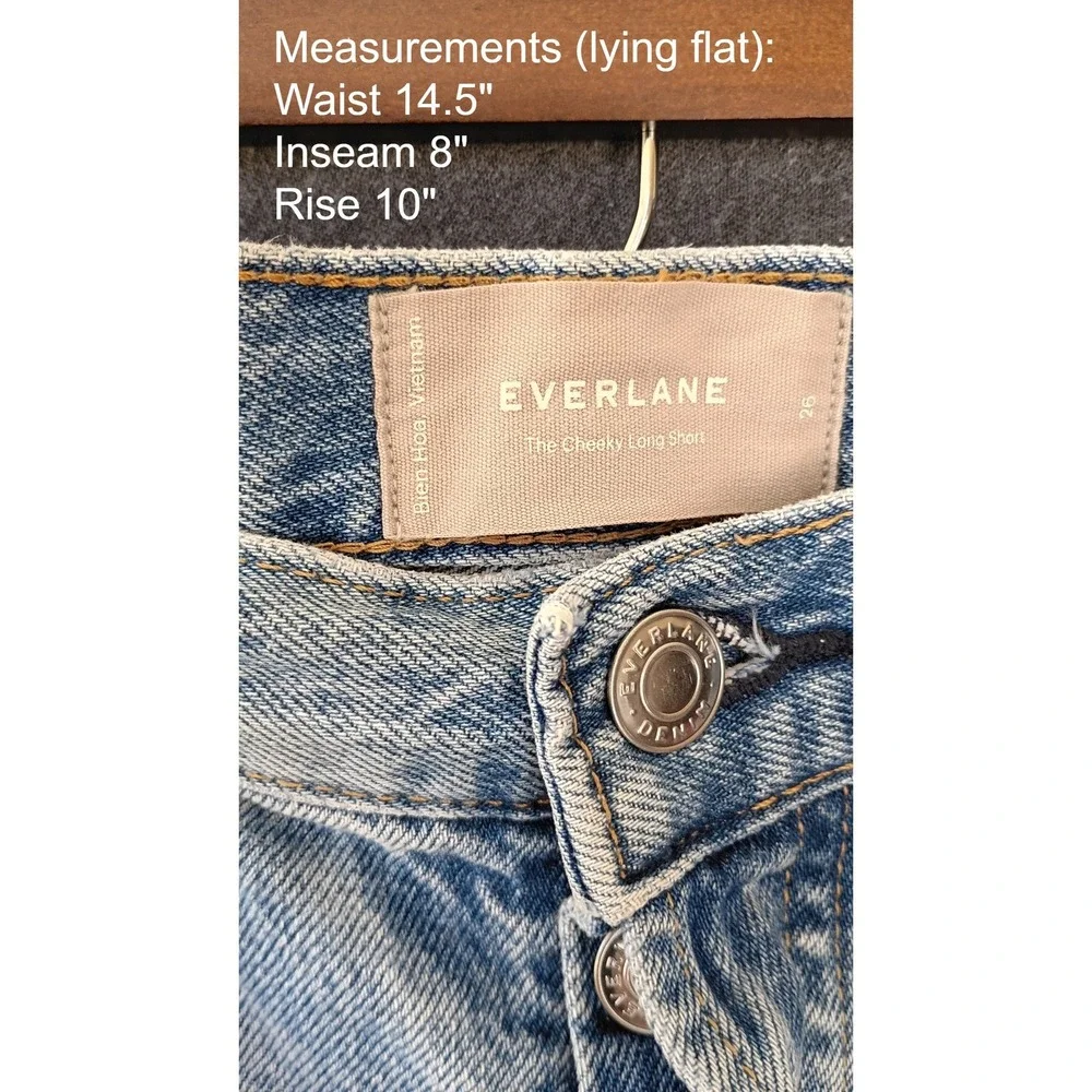 Everlane The Cheeky Long Shorts High Rise Light Wash Raw‎ Hem Button Fly Size 26